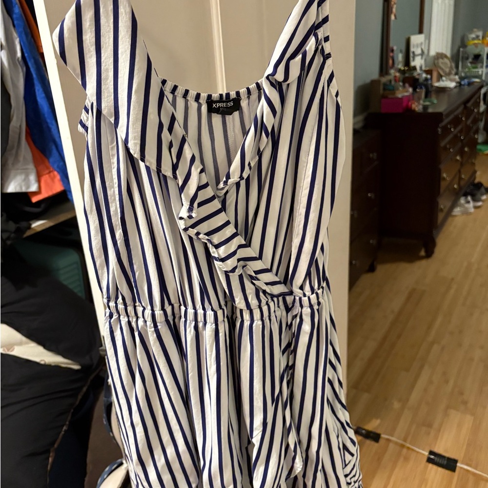 Express Navy and White Striped Top